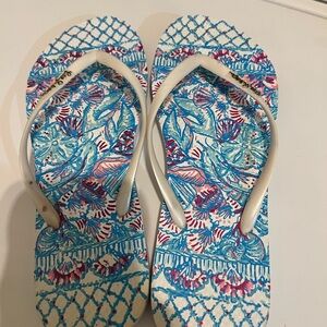 Lilly Pulitzer Blue and Pink Patterned Sandals